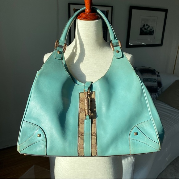 Gucci Handbags - Gucci Turquoise Jackie O Large Leather Hobo Handbag